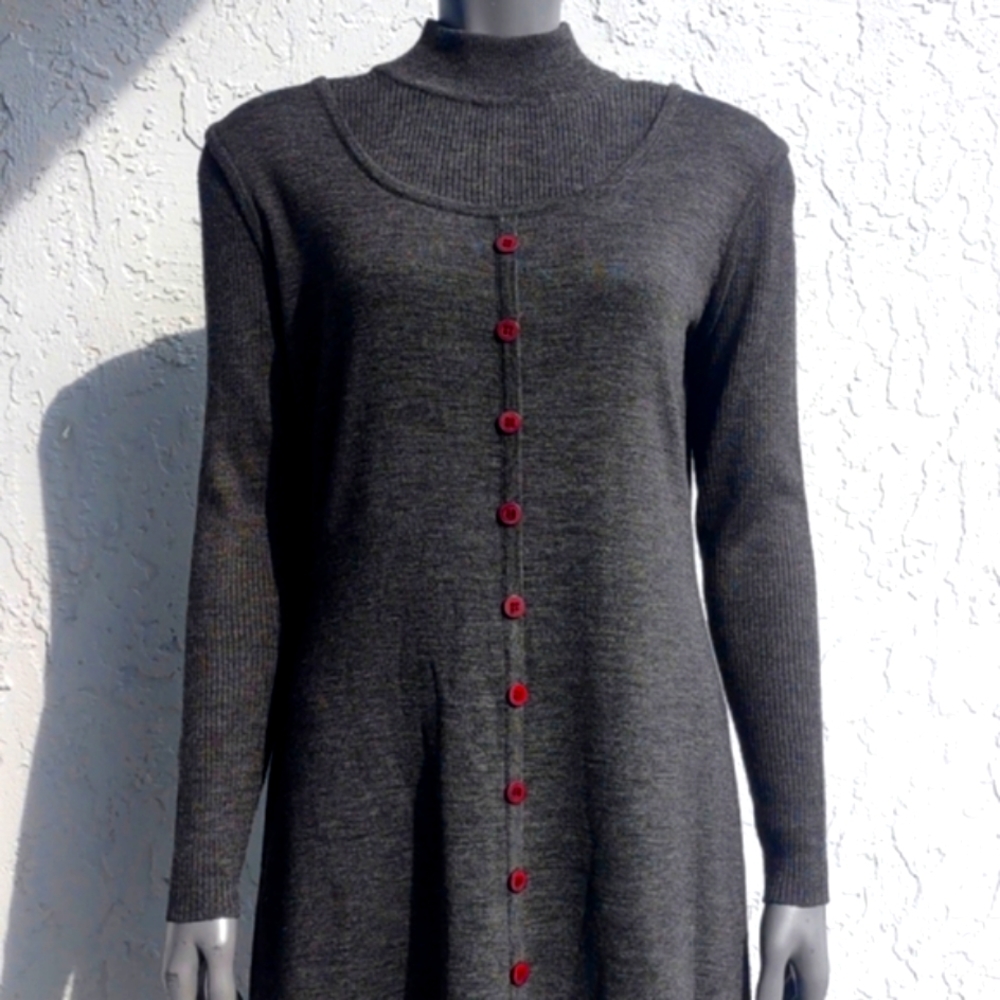 NINA PATRICK Vintage Wool Blend Long Sleeve Grey Mock Neck Sweater Dress